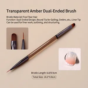 Pinceau à ongles double embout avec traceur fin et pinceau plat pour manucure pro