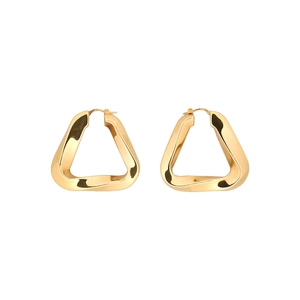Polished golden irregular triangle twist hoop earrings with geometric design for women
