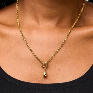 Minimalist Stainless Steel Water Drop Pendant Necklace With OT Buckle Toggle Clasp Gold Plated ins Style For Women Jewelry Gift