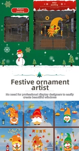 Detailed view of Christmas and Harvest Gnomes static window stickers for festive decoration
