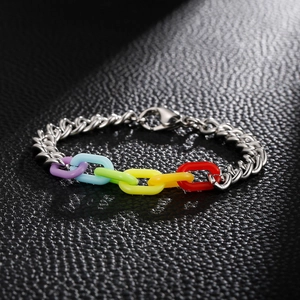 Stainless Steel Acrylic Rainbow Splicing Chain Bracelet Hip Hop Creative Fashion Unisex Jewelry With Lobster Clasp