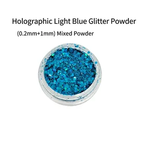 Macro detail of laser light blue glitter mix with 0.2mm and 1mm hexagonal sequins