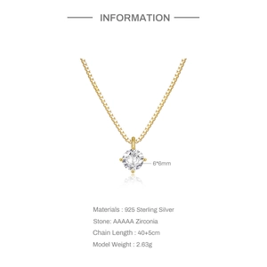 Detailed close-up of a 925 silver necklace with 6mm AAA zircon and gold plating