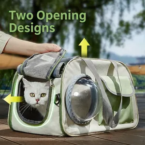 Portable pet travel bag with clear space capsule window and dual-opening design