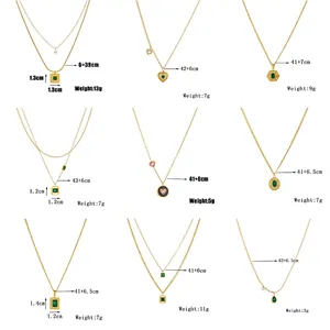 Size chart showing dimensions for nine vintage gold plated stainless steel crystal necklaces