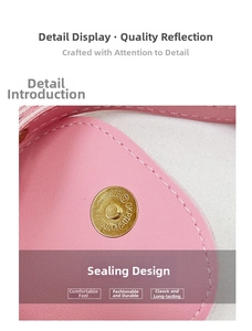 Detailed macro view of a pink mini bag showing gold magnetic closure and leather texture