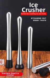 Detailed macro of stainless steel cocktail muddler set with three types of textured heads