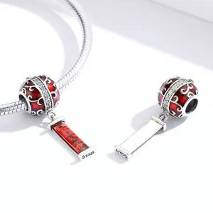 S925 sterling silver red lantern charm with Gongxi Facai text for charm bracelets