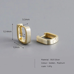 Minimalist square S925 sterling silver hoop earrings with brushed matte finish for women