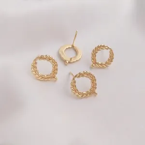14K gold filled round wheat ear stud earrings component for DIY jewelry making