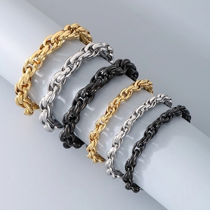 Hip Hop Chunky Twist Chain Bracelet Stainless Steel Punk Trendy Braided Jewelry For Men Women