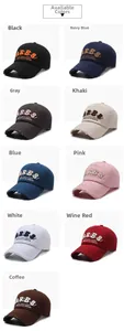 Detail showing distressed brim and Ares embroidery on colorful vintage baseball caps