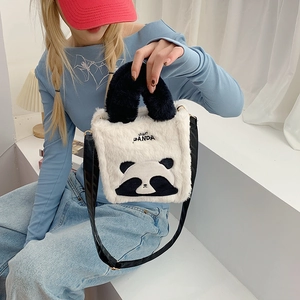 Panda Shape Plush Crossbody Bag Faux Fur Handbag Cute Cartoon Animal Shoulder Purse For Women Casual Streetwear Soft