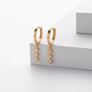 Boucles d'oreilles S925 argent or avec trois pendentifs en forme d'étoile CZ