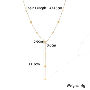 Detailed dimensions of golden Y-shaped chain necklace with small circular disk pendants