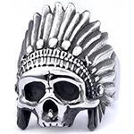 Vintage punk gothic Indian headdress skull ring made of durable stainless steel