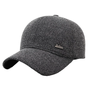 Men's winter wool blend baseball cap with ear protection and metal fashion detail