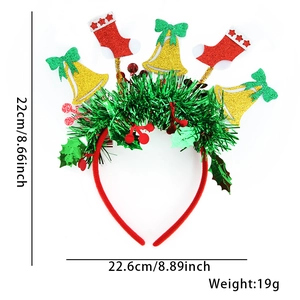 Christmas headband dimensions and weight featuring red socks and festive green tinsel