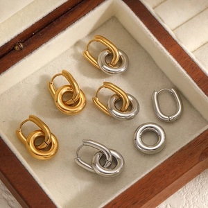 Double Hoop Earrings Women Minimalist Interlocking 18k Gold Plated 304 Stainless Steel Two Tone High Polish Jewelry