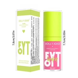 Lip oil and packaging showing a pink bottle with green cap and 4ml size details