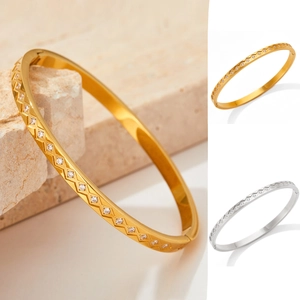 Bracelet Jonc En Acier Inoxydable Pour Femme Motif Géométrique En Zigzag Avec Strass Bijoux Minimalistes De Luxe