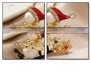 Detailed macro view of Shell Pearls and AAA Rhinestones on a gold-plated Christmas brooch