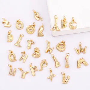 Full set of 26 gold-plated letter charms with sparkling zircon stone micro-pave setting