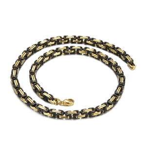 5mm Byzantine square link necklace in black and gold stainless steel for men