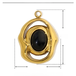 Detailed view of marquise cut natural stone pendant in gold stainless steel frame