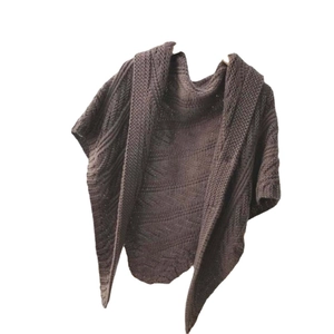 Brown knitted triangle shawl cardigan with diamond pattern and textured fabric for women