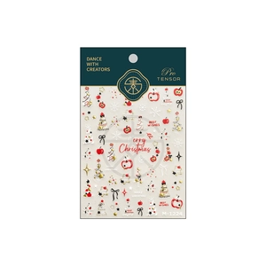 Stickers à ongles de Noël avec motifs sapin, pomme et nœud en rouge et doré
