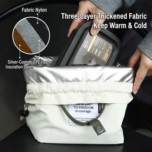 Thickened insulated lunch bag in beige with three-layer nylon fabric and thermal lining