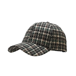 Retro houndstooth pattern baseball cap in tweed texture for men and women