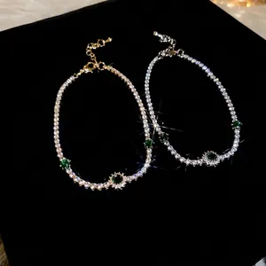 Bracelets tennis en or et argent avec pierres vertes précieuses et zircons brillants