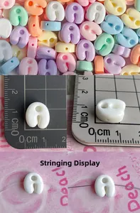 Detailed view of macaron color mini alphabet beads for DIY jewelry with scale measurements