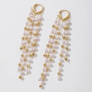 Herzform Gold Legierung Kunstperle Lange Quaste Creolen Für Frauen Eleganter Modeschmuck Mit Stahl Ohrstecker