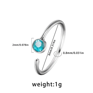 Nasenring aus Edelstahl in Silber mit blauem 2mm Edelstein und 8mm Innendurchmesser