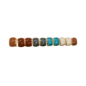 Retro resin rectangular hair clip with multi-color blocks and gold alloy base