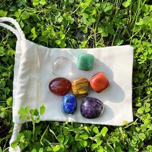 Natural Chakra Stones Healing Crystals Tumbled Gems Amethyst Lapis Lazuli Tiger Eye Rose Quartz With Storage Pouch Home Decor