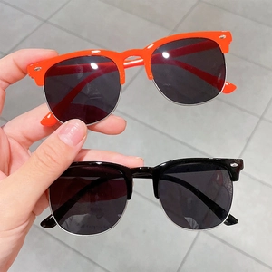Kinder Sonnenbrille Retro Browline Halbrahmen Metall Kunststoff UV Schutz Mode Brille Für Jungen Mädchen