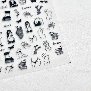 Japanese style 5D nail art stickers to 1885 featuring black and white sexy girl illustrations