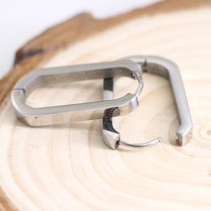 Minimalist silver rectangle U-shaped hoop earrings made of polished stainless steel
