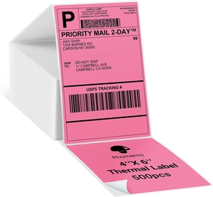 Pink 4x6 inch thermal label roll with 500 pieces for shipping and logistics purposes