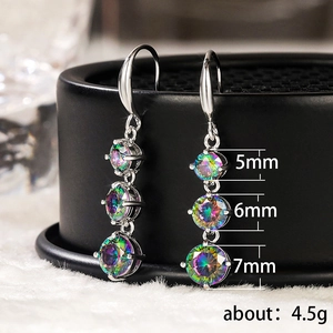 Rainbow cubic zirconia drop earrings in silver with 5mm, 6mm, 7mm round stones