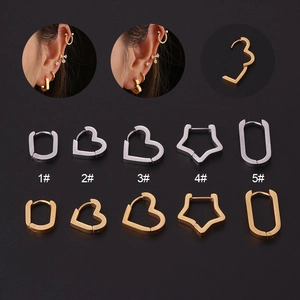 Boucles D'oreilles Créoles Minimalistes En Acier Inoxydable Forme Coeur Étoile Géométrique Polie Pour Femmes Hommes