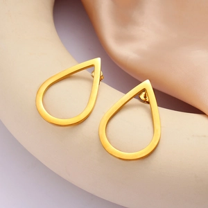 Minimalist vintage hollow teardrop earrings in gold finish with elegant metallic luster