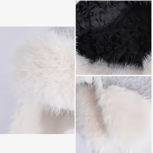 Winter plush trapper hat with warm quilted lining and fluffy faux fur ear flaps