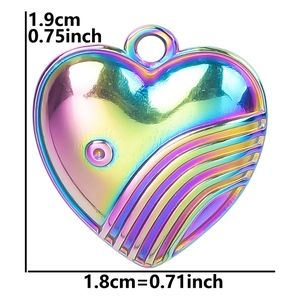 Rainbow plated stainless steel heart pendant dimensions showing 1.9cm height and 1.8cm width