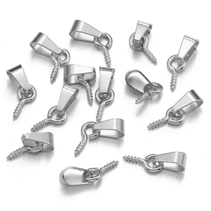 Polished silver stainless steel eye pin bails for DIY jewelry making and pendant connectors