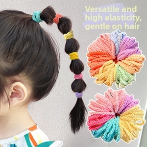 Macro view of macaron colored high-elastic wave hair bands for kids and women